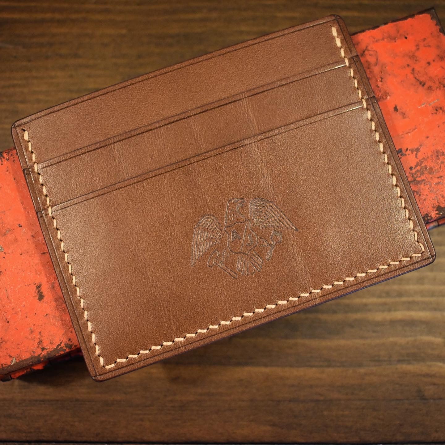 Handmade Leather Card Holder - The Franklin Olive