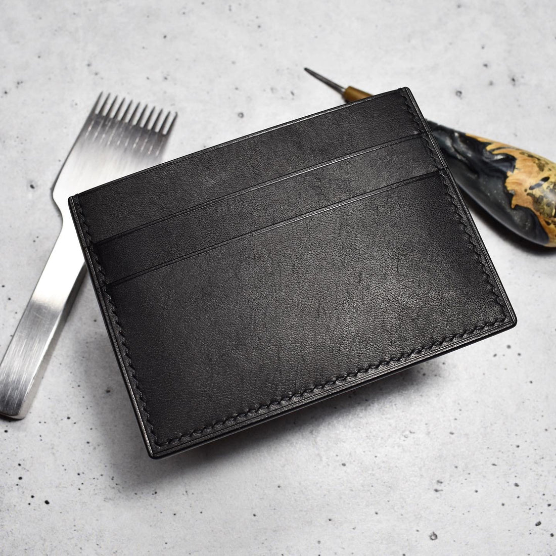 Handmade Black Italian Leather Card Holder Details